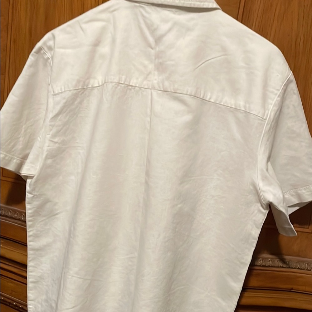 White Cotton Blouse with Classic Collar and Short Sleeves Blouse - Picture 3 of 6